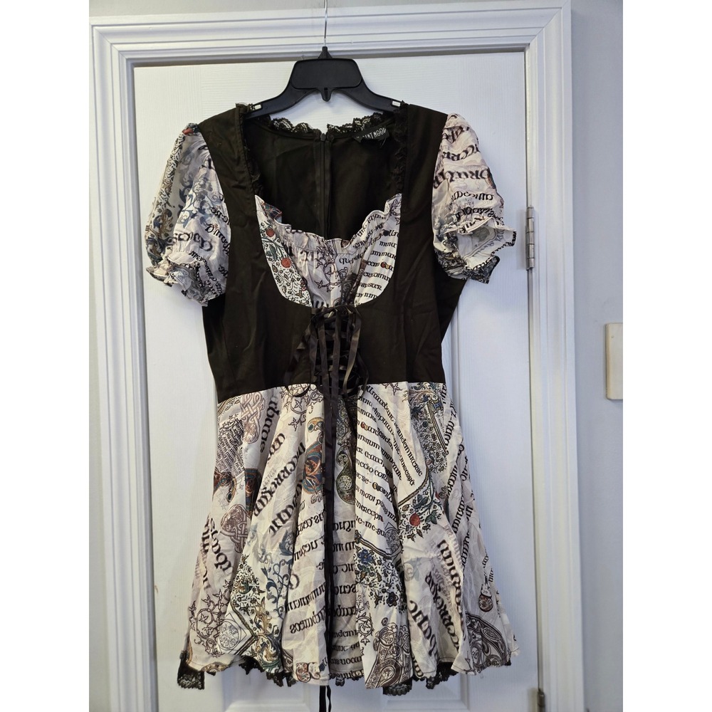 Current Mood Dolls Kill 1X Medieval Manuscript Milkmaid Lace Up Mini Dress Black